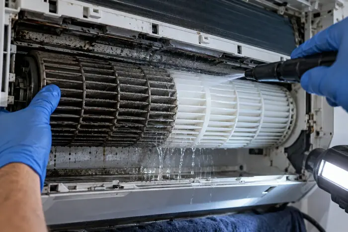 Detaliu turbina pe jumatate curatata, jet de apa