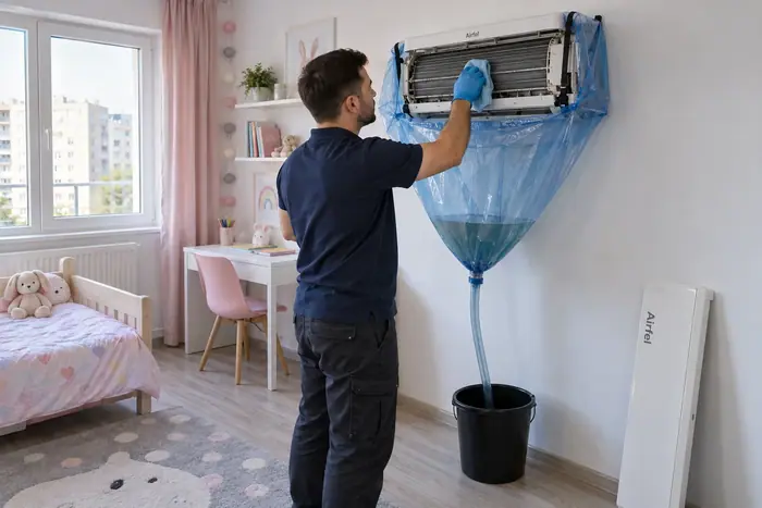 Tehnician cu husa albastra, camera de copil roz