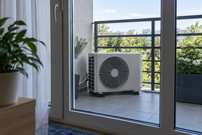 Unitate exterioara vazuta din interiorul unui balcon sigur