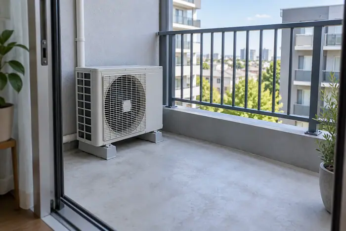 Unitate exterioara pe balcon, cu acces vizibil dinspre usa