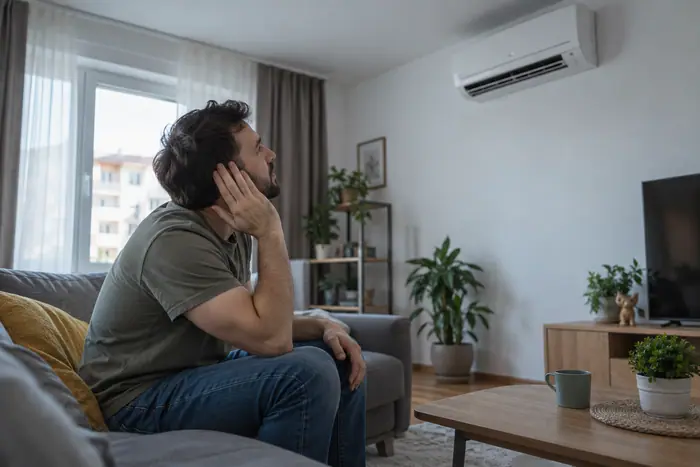 Client deranjat de caldura, langa aparatul care nu raceste bine