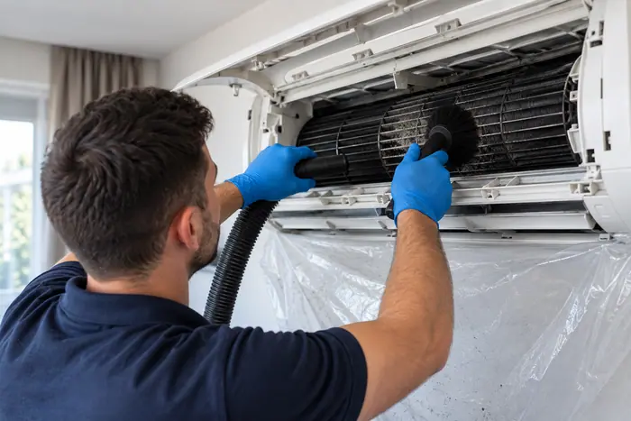 Tehnician curata turbina aparatului de aer conditionat