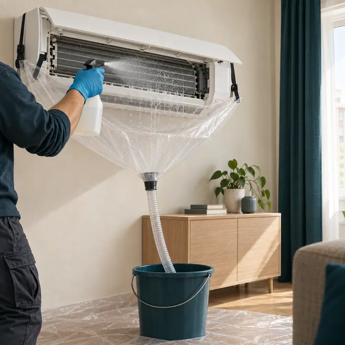 Pulverizarea solutiei de curatare pe lamelele evaporatorului