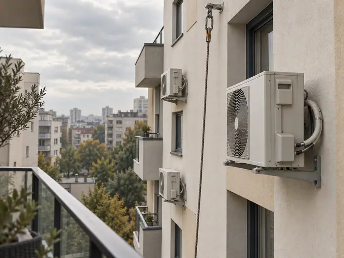 Fatada de bloc cu unitati exterioare de aer conditionat