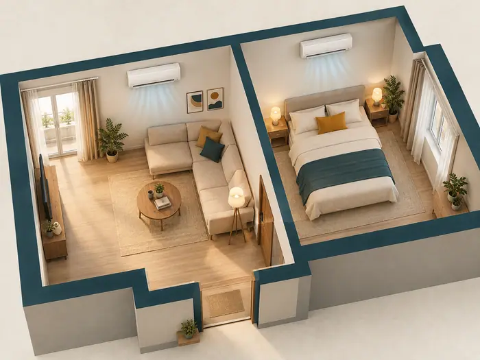 Sectiune printr-un apartament cu doua aparate de aer conditionat