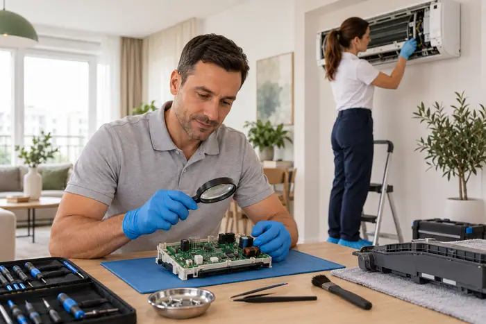 Inspectia placii electronice cu lupa