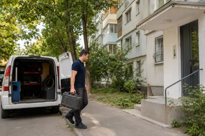 Tehnicianul ajunge la un bloc din Titan