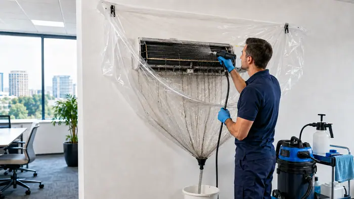 Apa de la curatare stransa in husa transparenta